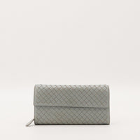 Portefeuille Bottega Veneta cuir Intrecciato gris vue de face occasion authentique — AMANA Vintage