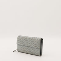 Portefeuille Bottega Veneta Intrecciato gris vue trois quarts occasion authentique — AMANA Vintage
