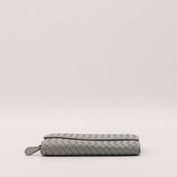 Portefeuille Bottega Veneta Intrecciato gris vue de dessus occasion authentique — AMANA Vintage