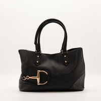 Tote Gucci Horsebit cuir grainé noir vue de face occasion authentique — AMANA Vintage