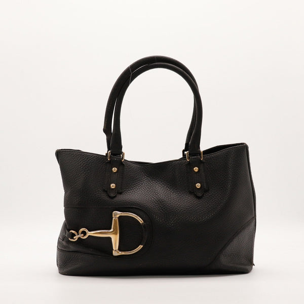 Tote Gucci Horsebit cuir grainé noir vue de face occasion authentique — AMANA Vintage