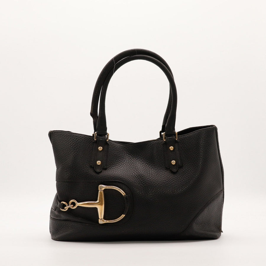 Tote Gucci Horsebit cuir grainé noir vue de face occasion authentique — AMANA Vintage