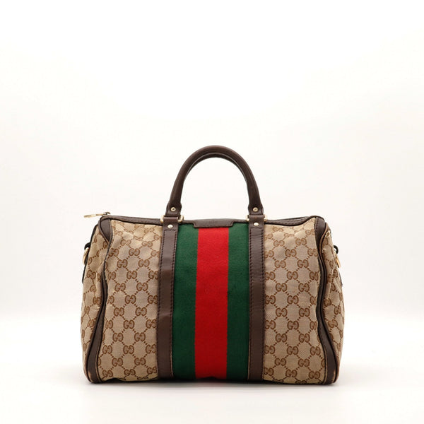 Sac Gucci Joy Boston Web toile monogrammée bande Web vue de face occasion authentique — AMANA Vintage