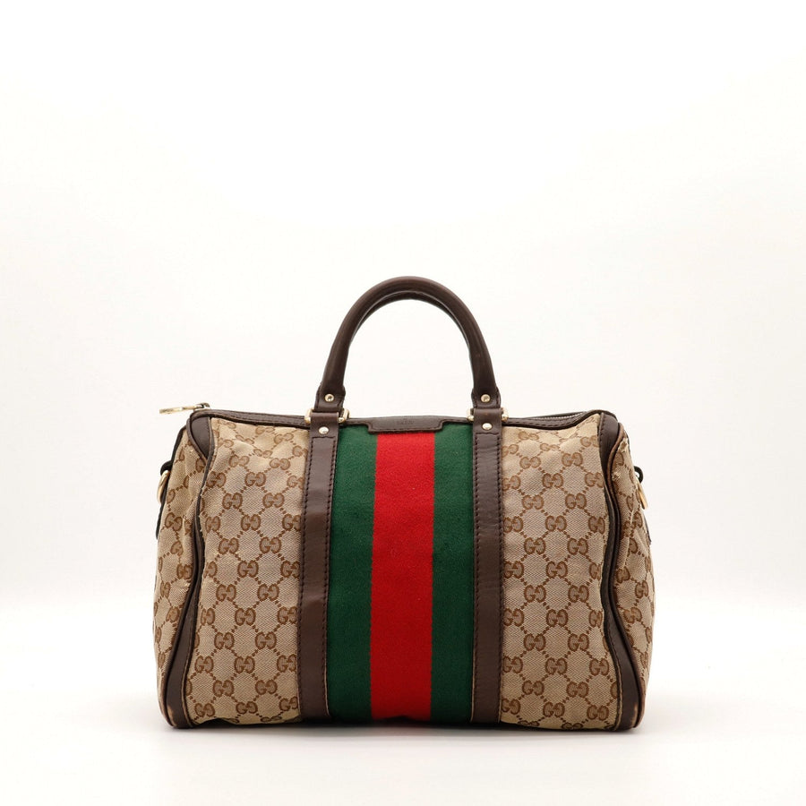 Sac Gucci Joy Boston Web toile monogrammée bande Web vue de face occasion authentique — AMANA Vintage
