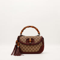 Sac Gucci Tote Bella Bambou toile monogrammée bordeaux vue de face occasion authentique — AMANA Vintage