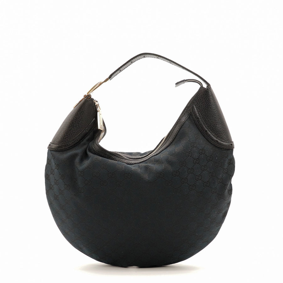 Sac Gucci Hobo Demi Lune toile monogrammée noire vue de face occasion authentique — AMANA Vintage