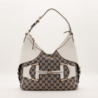 Hobo Gucci Horsebit toile monogrammée cuir blanc vue de face occasion authentique — AMANA Vintage