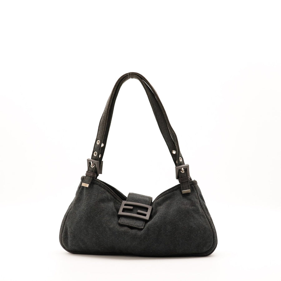 Sac Fendi Hobo toile velours noir vue de face occasion authentique — AMANA Vintage