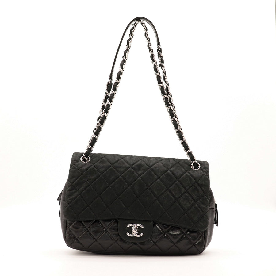 Sac Chanel Timeless Jumbo cuir matelassé noir vue de face occasion authentique — AMANA Vintage