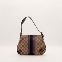 Dos du sac Gucci Hobo Horsebit bande velours violet toile monogrammée — AMANA Vintage