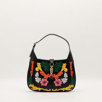 Sac Gucci Jackie cuir noir appliqués fleurs vue de face occasion authentique — AMANA Vintage