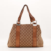 Tote Bag Bambou Gucci toile monogrammée anses tressées vue de face occasion authentique — AMANA Vintage