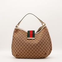 Sac Gucci Hobo Web toile monogrammée beige vue de face occasion authentique — AMANA Vintage