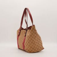 Vue de côté Tote Bag Gucci monogramme bordeaux profil — AMANA Vintage