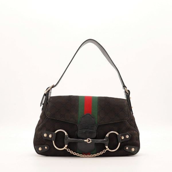Hobo Gucci monogramme noir mors de cheval bande Web vue de face occasion authentique — AMANA Vintage