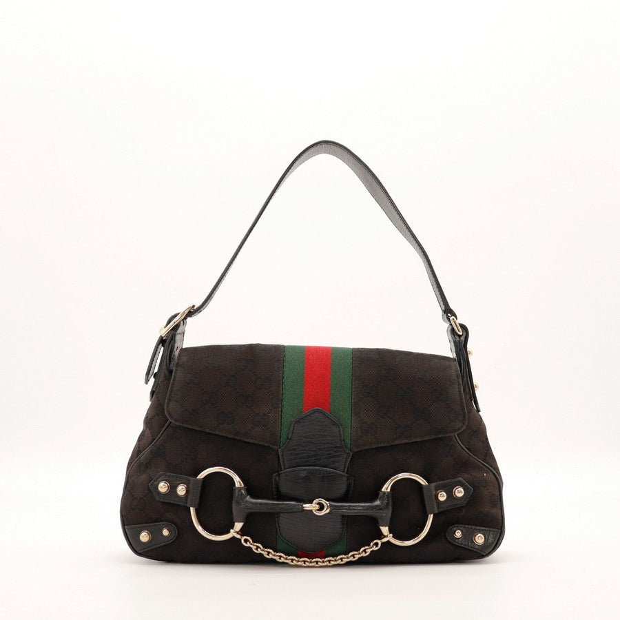 Hobo Gucci monogramme noir mors de cheval bande Web vue de face occasion authentique — AMANA Vintage
