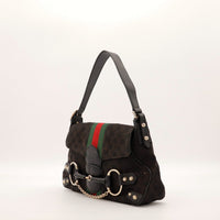 Hobo Gucci noir bande Web vue de trois quarts côté gauche occasion — AMANA Vintage