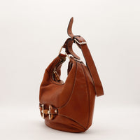 Sac Gucci Hobo Bambou cuir cognac vue de côté avec bandoulière amovible occasion authentique — AMANA Vintage