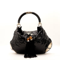 Sac Gucci Indy Hobo cuir verni noir vue de face occasion authentique — AMANA Vintage