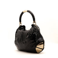 Sac Gucci Indy Hobo cuir verni noir profil plaques dorées occasion authentique — AMANA Vintage