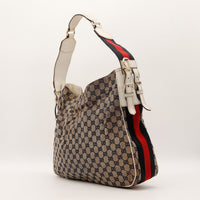 Sac Gucci Hobo Web vue trois quarts bande Web rouge et bleue occasion authentique — AMANA Vintage