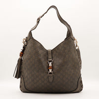 Sac Gucci New Jackie cuir Guccissima gris kaki vue de face occasion authentique — AMANA Vintage