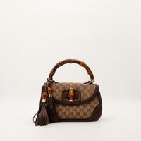 Sac Gucci Tote Bag Bambou canvas GG beige marron vue de face occasion authentique — AMANA Vintage