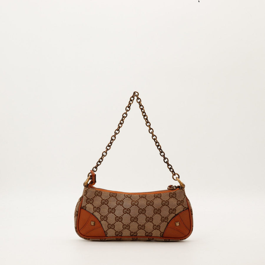 Sac Gucci Hobo Chain toile GG canvas cuir terracotta vue de face occasion authentique — AMANA Vintage