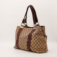 Vue de trois quarts dos Tote Bag Bambou Gucci cuir marron tresse — AMANA Vintage
