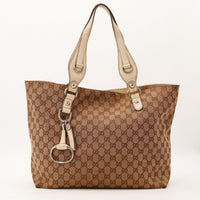 Tote Bag Horsebit Gucci toile GG Canvas ivoire vue de face occasion authentique — AMANA Vintage