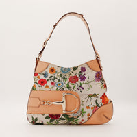 Sac Gucci Hobo Jackie Flora toile ivoire imprime floral vue de face occasion authentique — AMANA Vintage