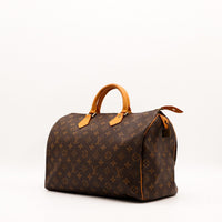 Louis Vuitton Speedy 35 vue trois quarts toile Monogramme cuir vachette — AMANA Vintage