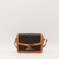 Sac Céline Triomphe toile monogrammée et cuir camel vue de face occasion authentique — AMANA Vintage