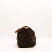Louis Vuitton Speedy 30 vue de côté cuir vachette patine caramel — AMANA Vintage