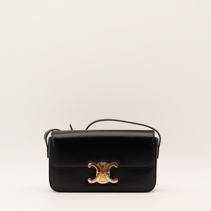 Sac Céline Triomphe cuir lisse noir vue de face occasion authentique — AMANA Vintage