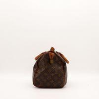 Vue de côté Louis Vuitton Speedy 30 cadenas doré vachette — AMANA Vintage