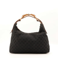 Sac Gucci Hobo Horsebit toile monogrammée noire vue de face occasion authentique — AMANA Vintage