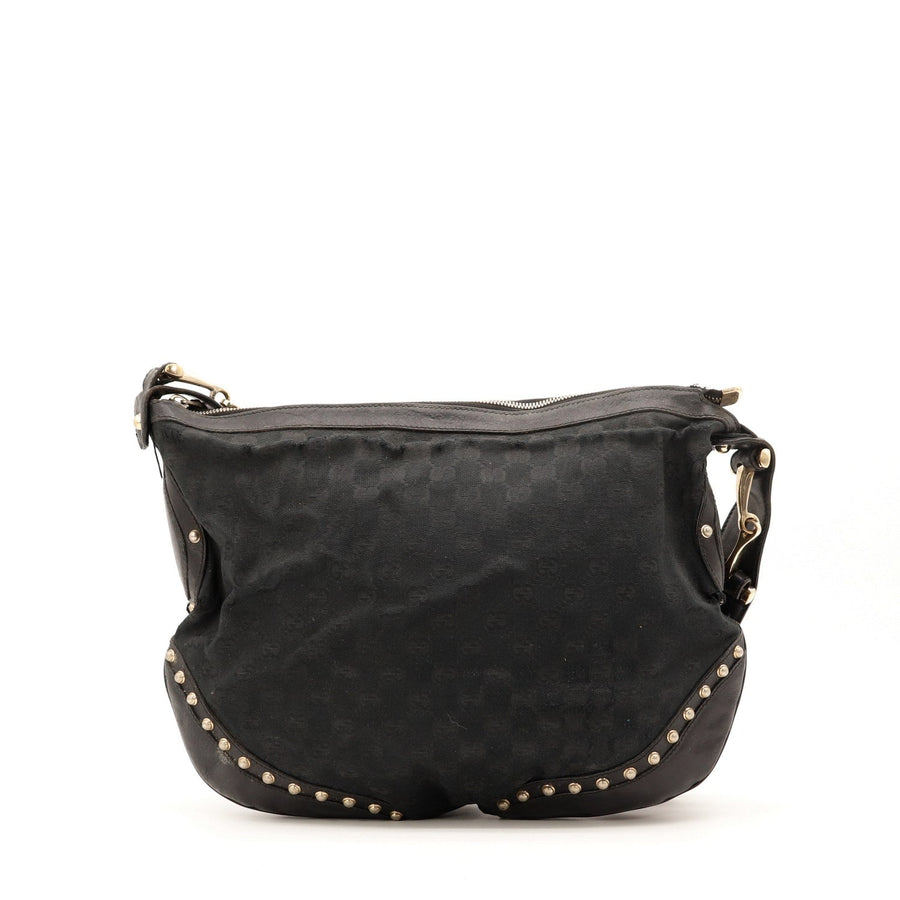 Sac Gucci Hobo toile monogrammée noire vue de face occasion authentique — AMANA Vintage