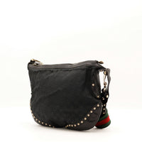 Sac Gucci Hobo toile monogrammée noire bande Web vue de trois-quarts occasion authentique — AMANA Vintage