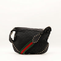 Sac Gucci Hobo cuir clouté et bandoulière Web vue de face occasion authentique — AMANA Vintage