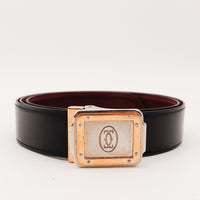 Ceinture Cartier réversible cuir noir et bordeaux boucle bicolore occasion authentique — AMANA Vintage