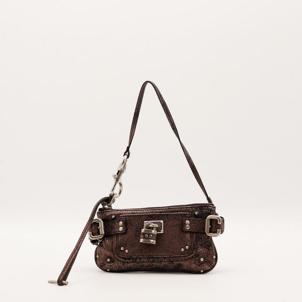 Pochette Chloé Paddington cuir métallisé bronze vue de face occasion authentique — AMANA Vintage