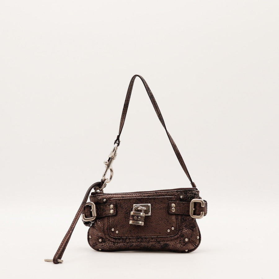 Pochette Chloé Paddington cuir métallisé bronze vue de face occasion authentique — AMANA Vintage
