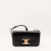 Sac Céline Triomphe cuir noir brillant vue de face occasion authentique — AMANA Vintage