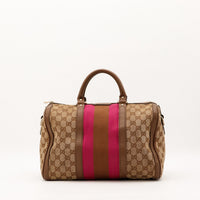 Sac Gucci Boston Web toile GG ruban rose occasion authentique vue de face — AMANA Vintage