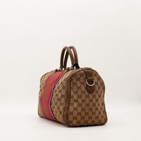 Sac Gucci Boston Web vue de trois quarts droite toile GG canvas — AMANA Vintage