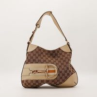 Sac Gucci Hobo Horsebit canvas GG ivoire vue de face occasion authentique — AMANA Vintage