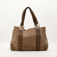 Tote Bag Bamboo Gucci vue arrière toile GG canvas cuir marron — AMANA Vintage