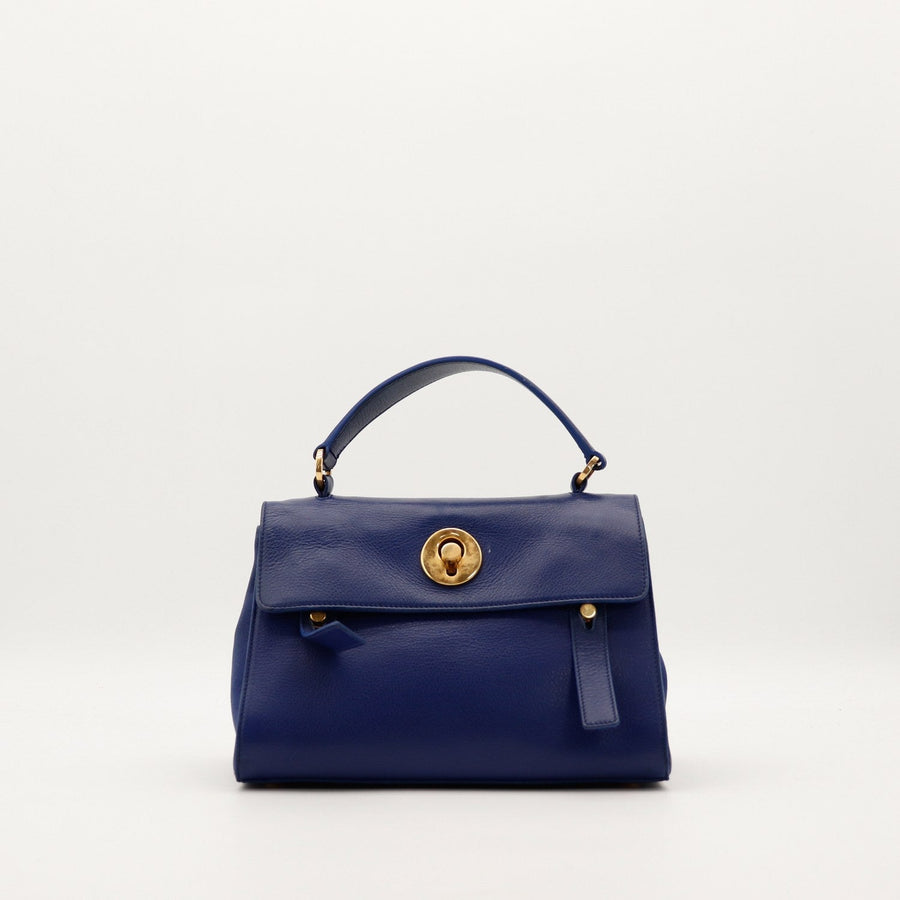 Sac Saint Laurent Muse Two cuir grené bleu marine vue de face occasion authentique — AMANA Vintage
