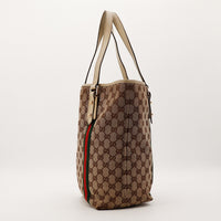 Tote Web Gucci profil gauche toile GG Canvas bande Web rouge verte occasion — AMANA Vintage